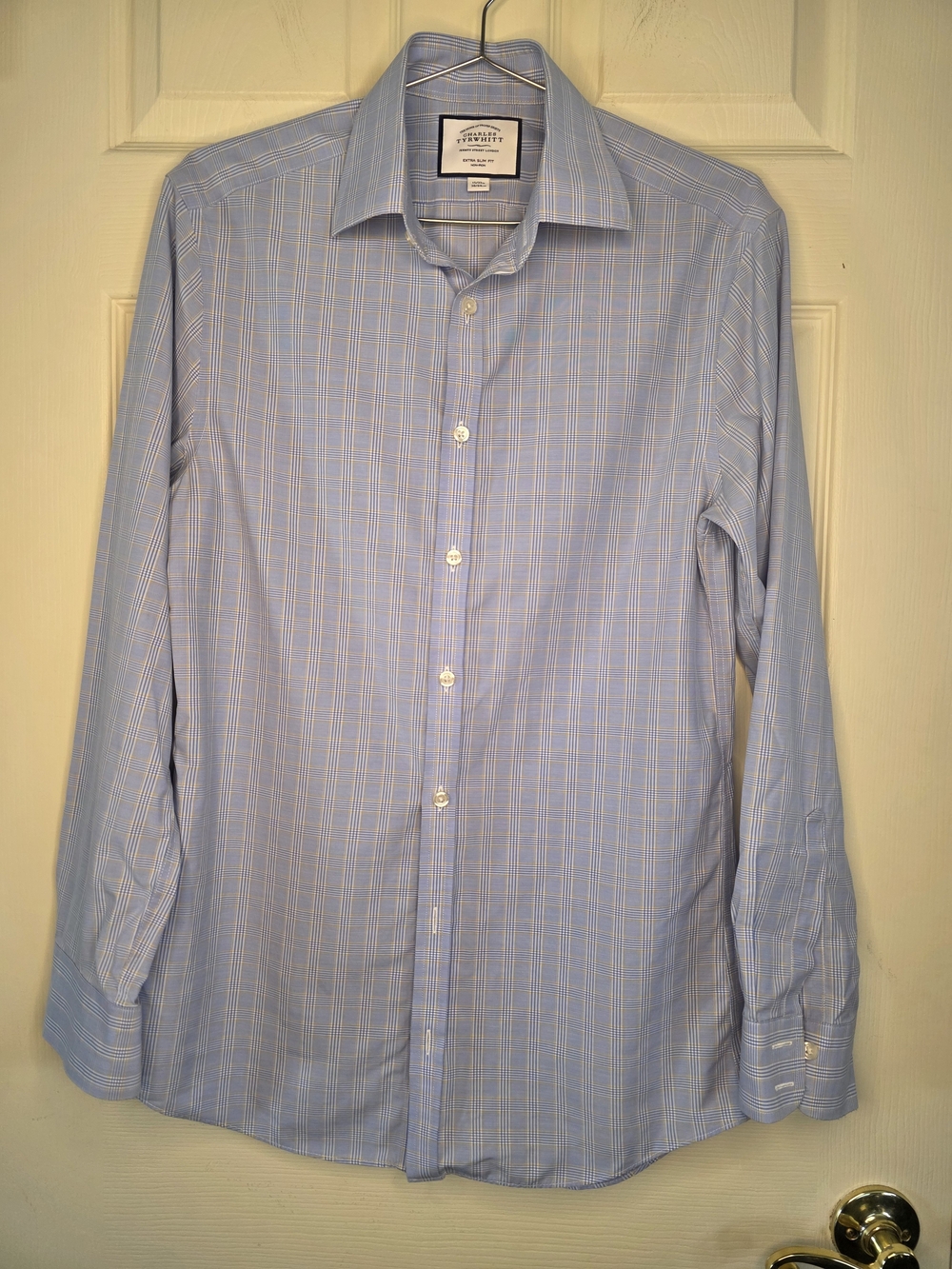 Charles Tyrwhitt Light Blue and White Windowpane Dress Shirt